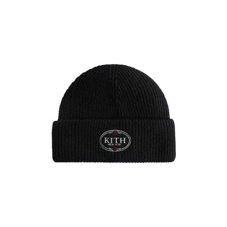 Kith Rose Embroidered Cuffed Beanie Black