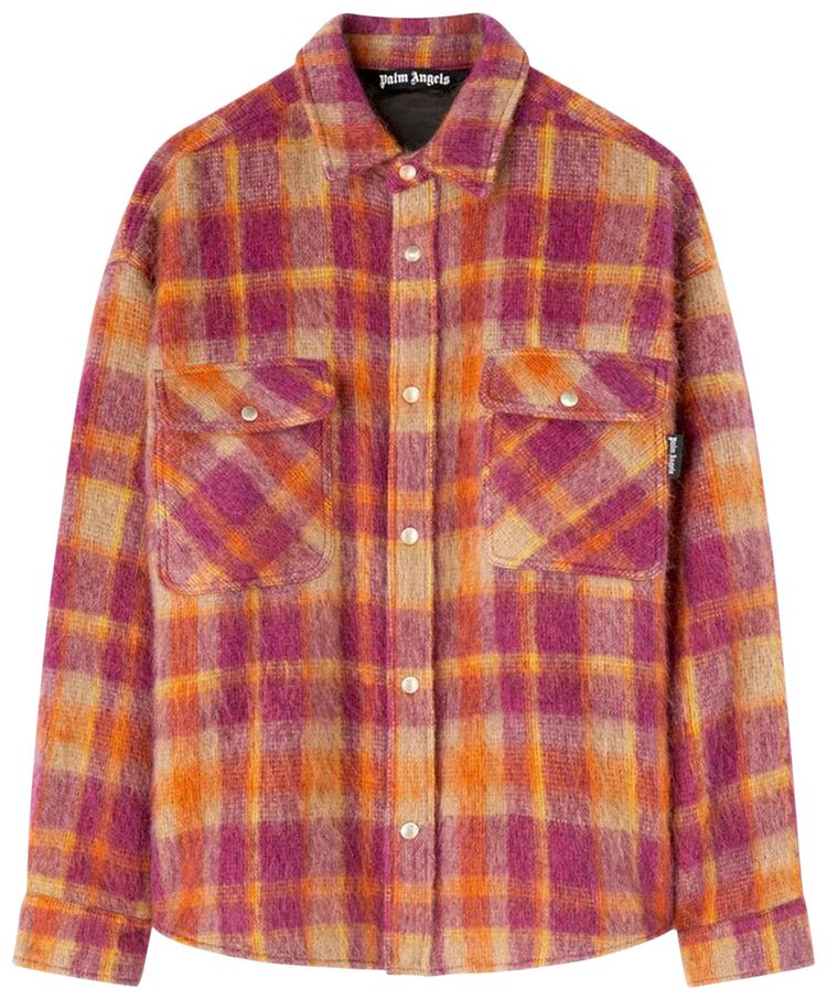Palm Angels Brushed Wool Check Overshirt BurgundyBeige