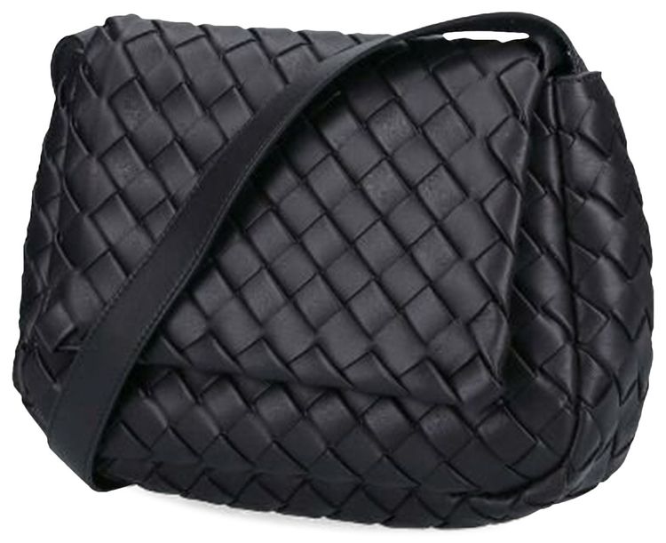 Bottega Veneta Cobble Intrecciato Small Messenger Bag BlackSilver