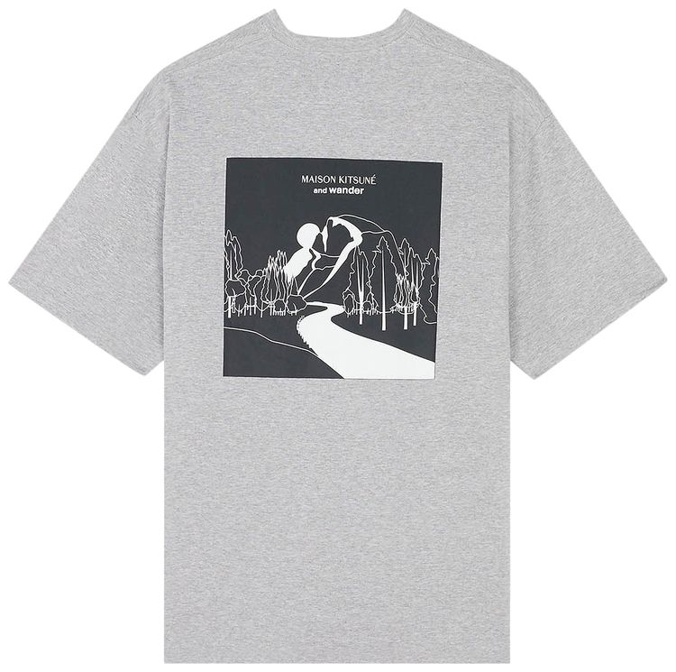 And Wander x Maison Kitsune Mountain T Shirt Grey