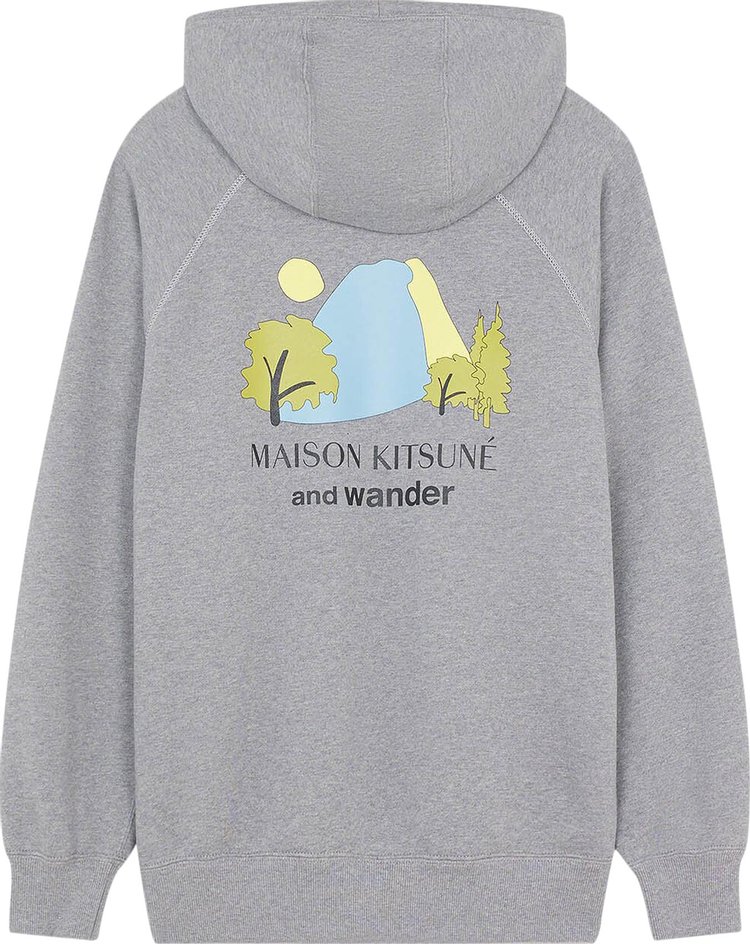 And Wander x Maison Kitsune Hooded Sweatshirt Grey