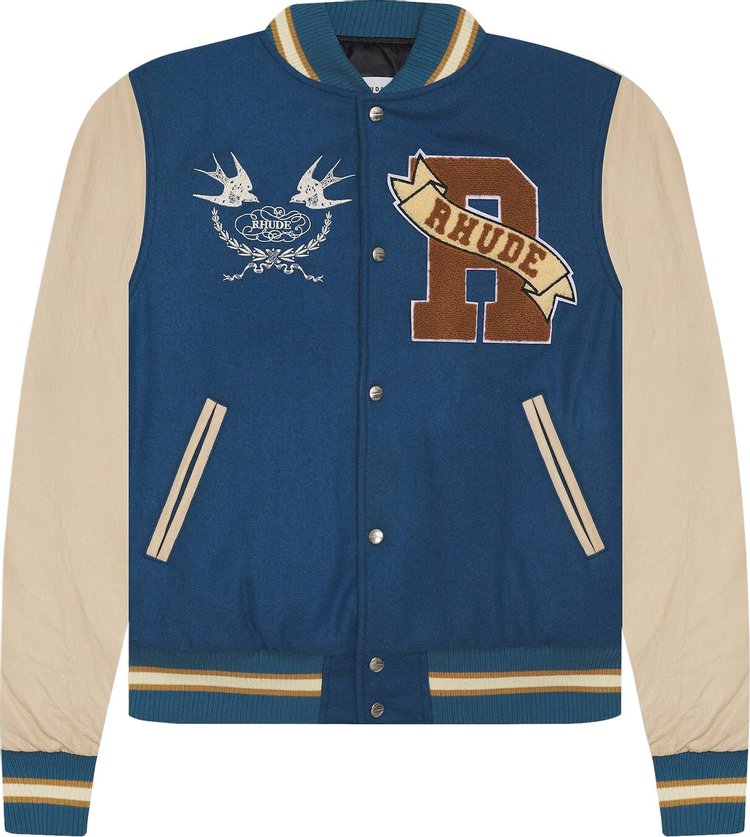 Buy Rhude Sparrow Varsity Jacket 'Slate/Creme' - FW22JA38609048 | GOAT