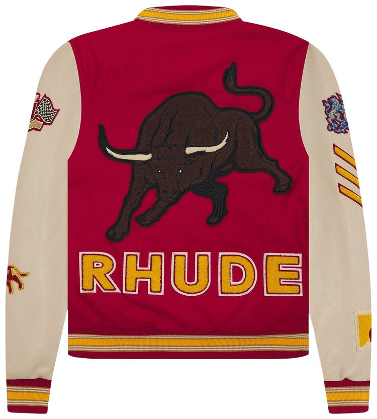 Rhude Bull Market Varsity Jacket RedCreme