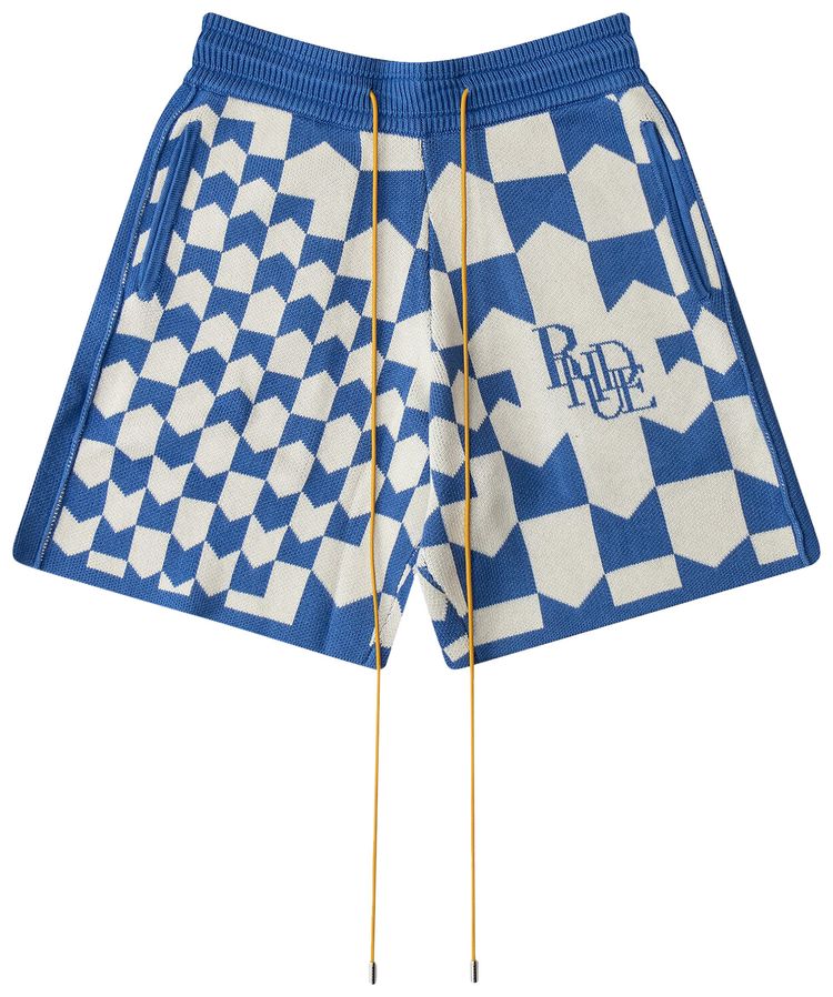 Rhude Rhacing Checkered Knit Short IvoryBlue