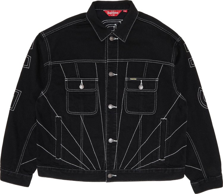 Supreme Radial Embroidered Denim Trucker Jacket Black FW23 'Fw23