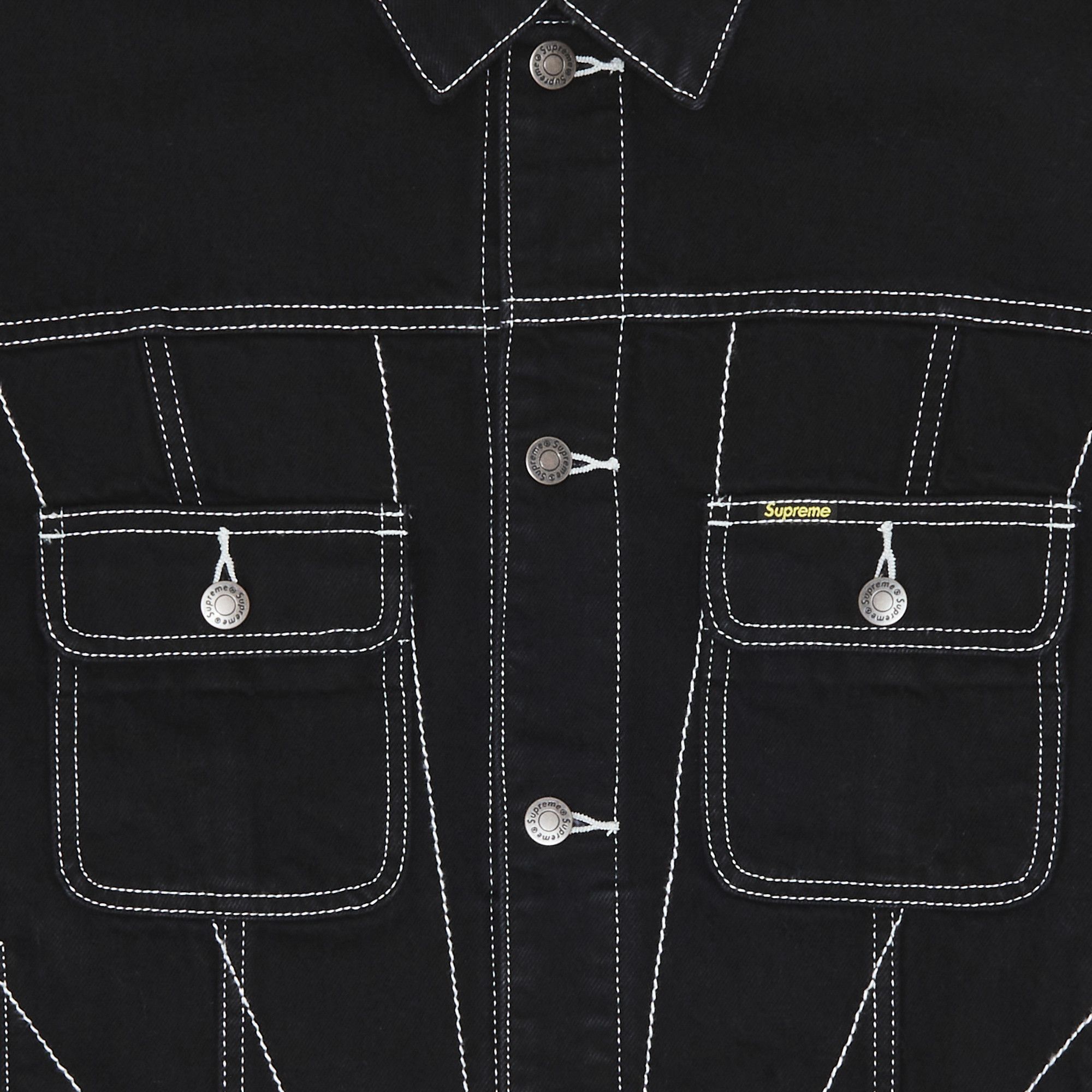 Buy Supreme Radial Embroidered Denim Trucker Jacket 'Black Buy Supreme Radial Embroidered Denim Trucker Jacket 'Black