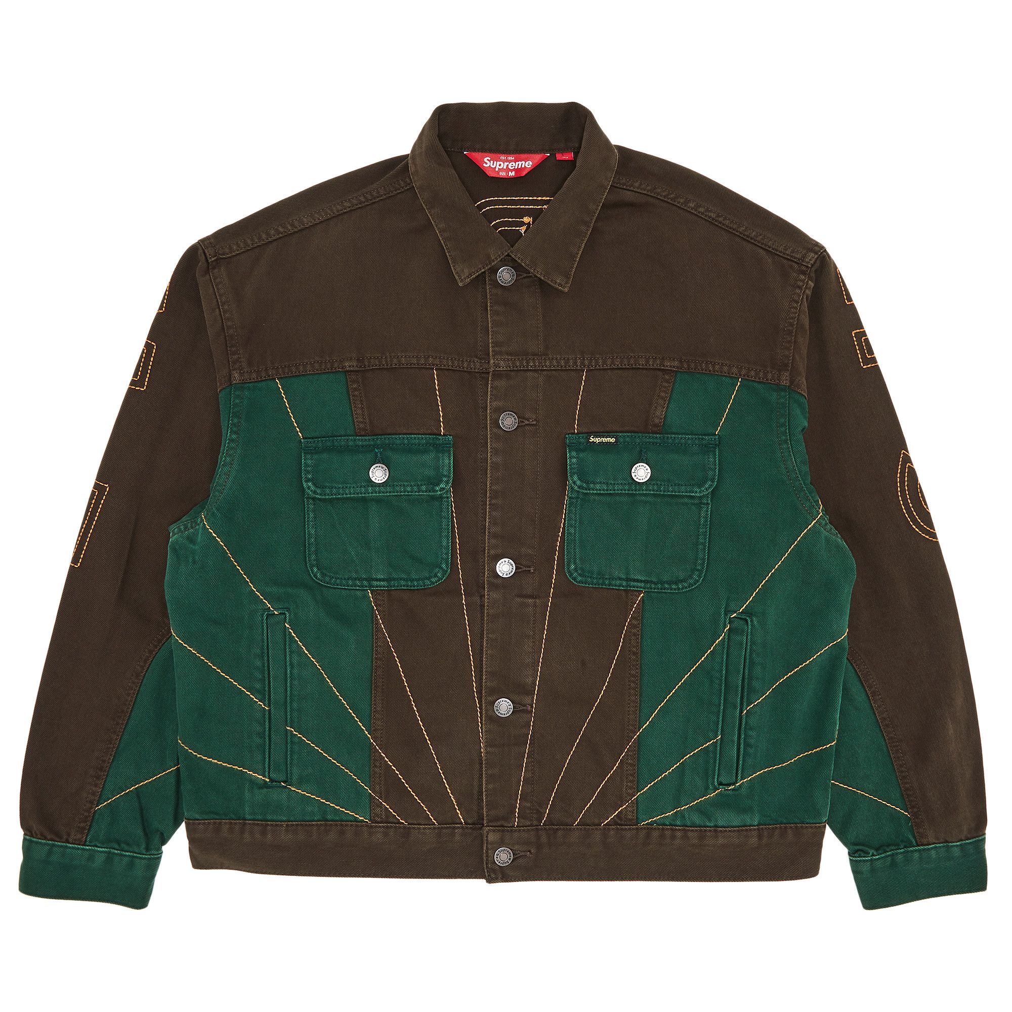 Buy Supreme Radial Embroidered Denim Trucker Jacket 'Brown
