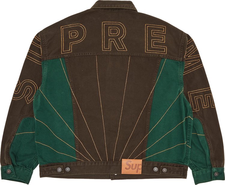 Supreme Radial Embroidered Denim Trucker Jacket Brown