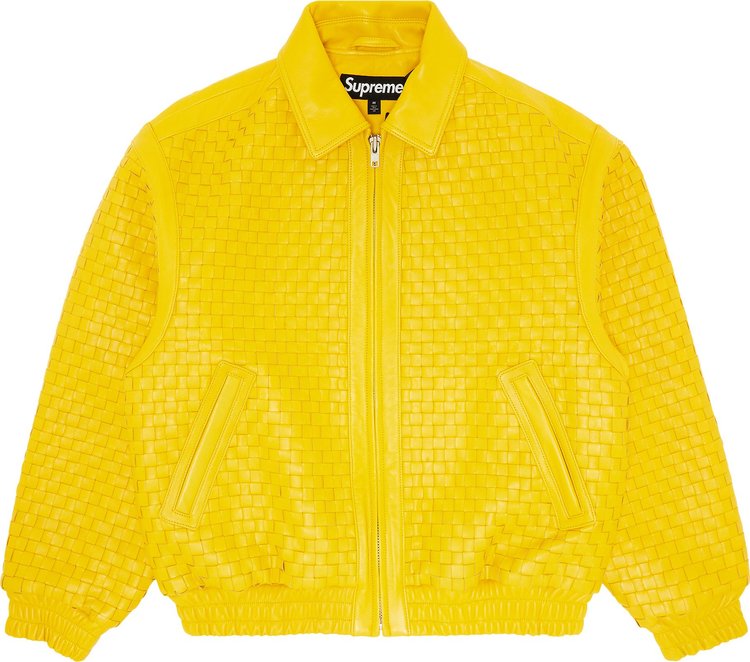 Supreme Woven Leather Varsity Jacket 'Yellow'