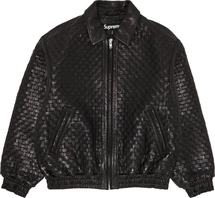 Supreme Woven Leather Varsity Jacket 'Black'
