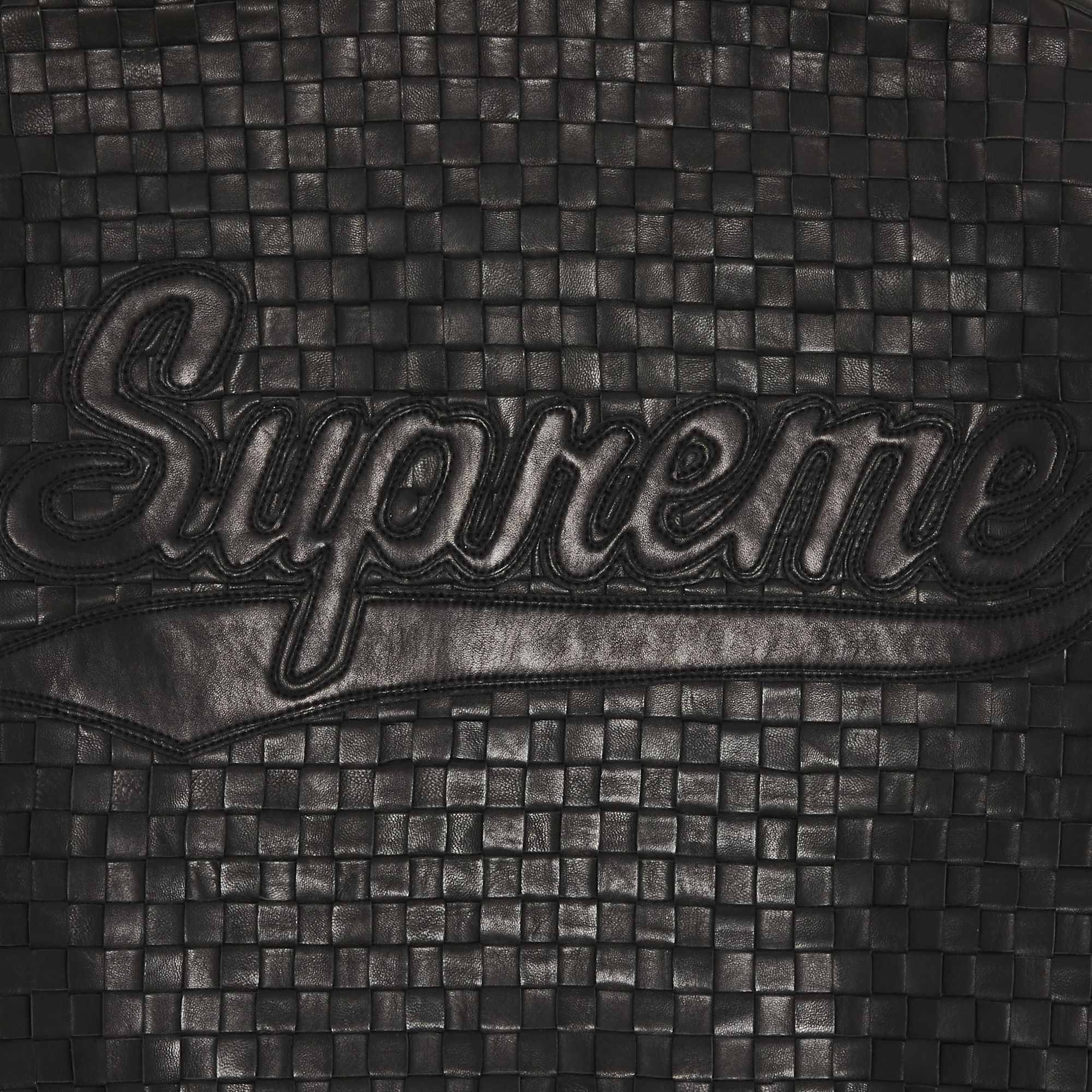 Buy Supreme Woven Leather Varsity Jacket 'Black' - FW23J90 Buy Supreme Woven Leather Varsity Jacket 'Black' - FW23J90