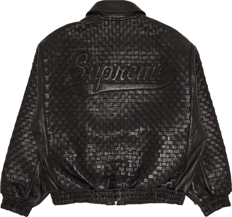 Supreme Woven Leather Varsity Jacket Black