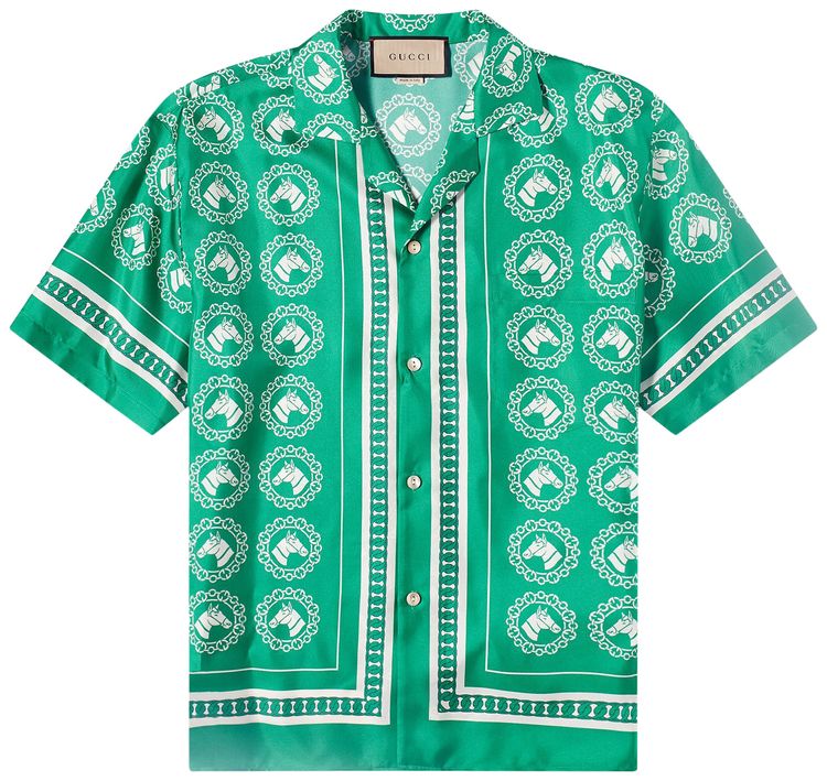 Gucci Bowling Aloha Shirt GreenIvoryMulticolor