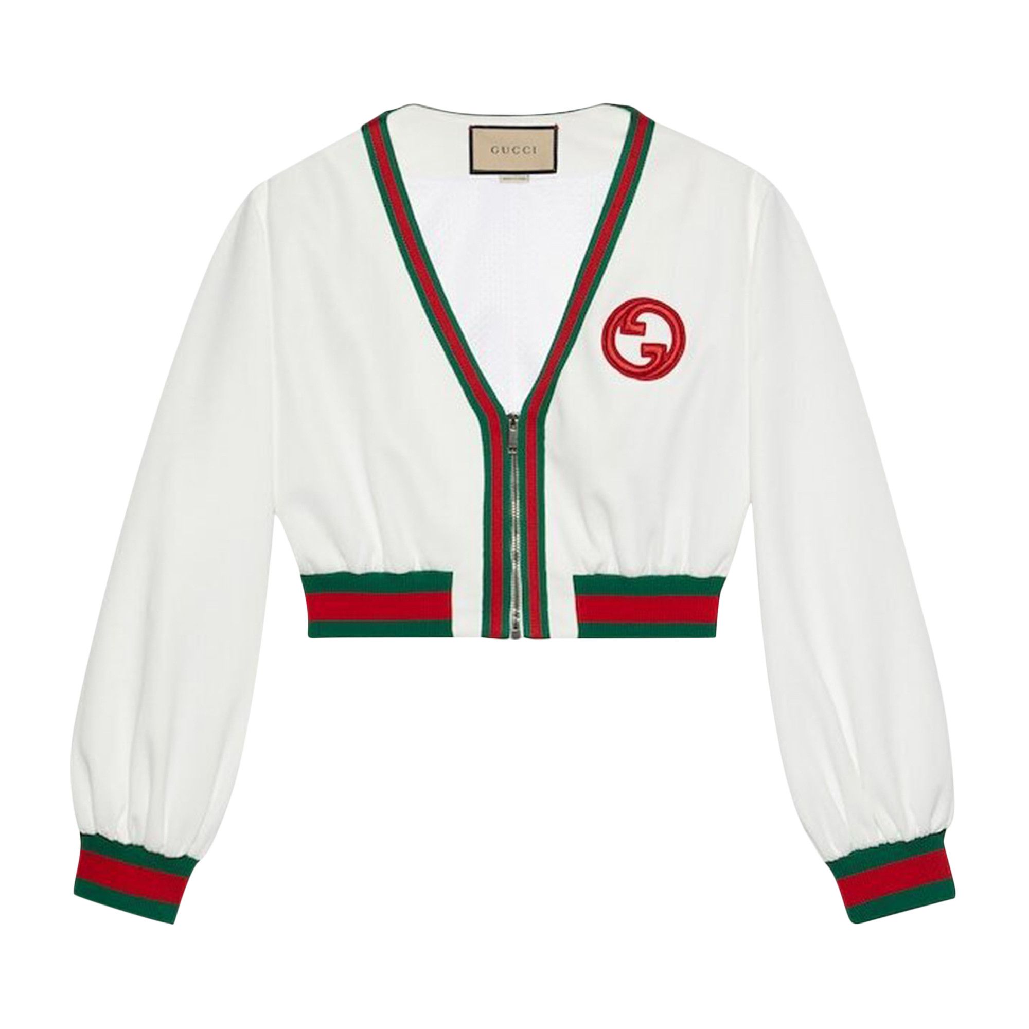 GUCCI|JACKETS (738914 XJFJE 9088) Buy Gucci Jersey Zip Jacket With Web Stripe 'White' - 738914