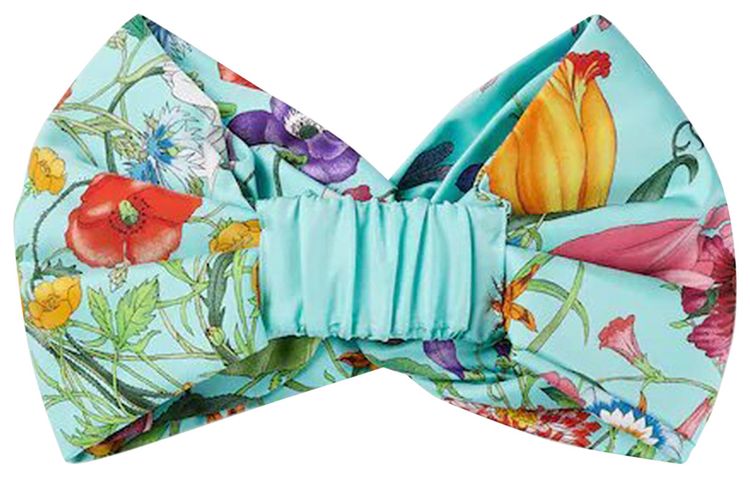 Gucci Flora Print Silk Headband Bluette