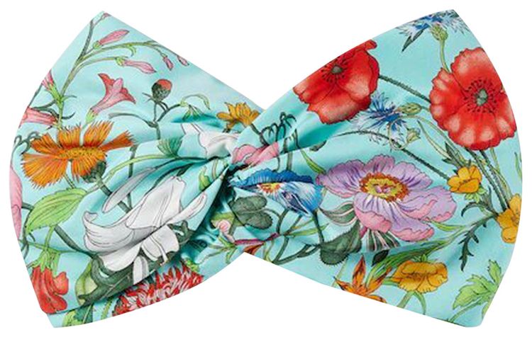 Gucci Flora Print Silk Headband Bluette