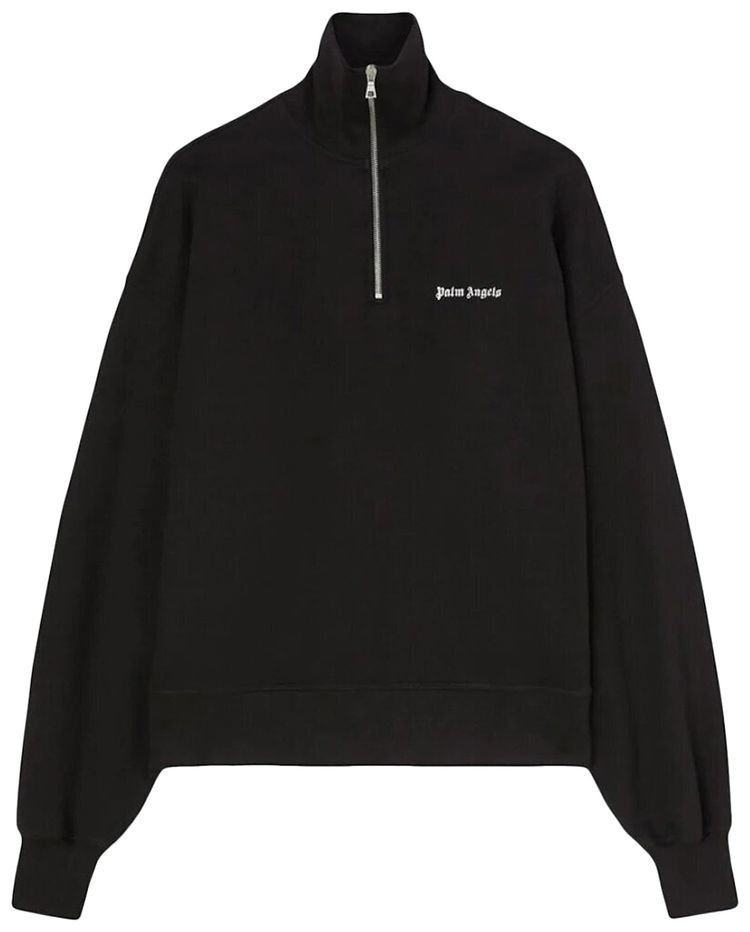 Palm Angels Logo Embroidered Half Zip Sweatshirt BlackWhite