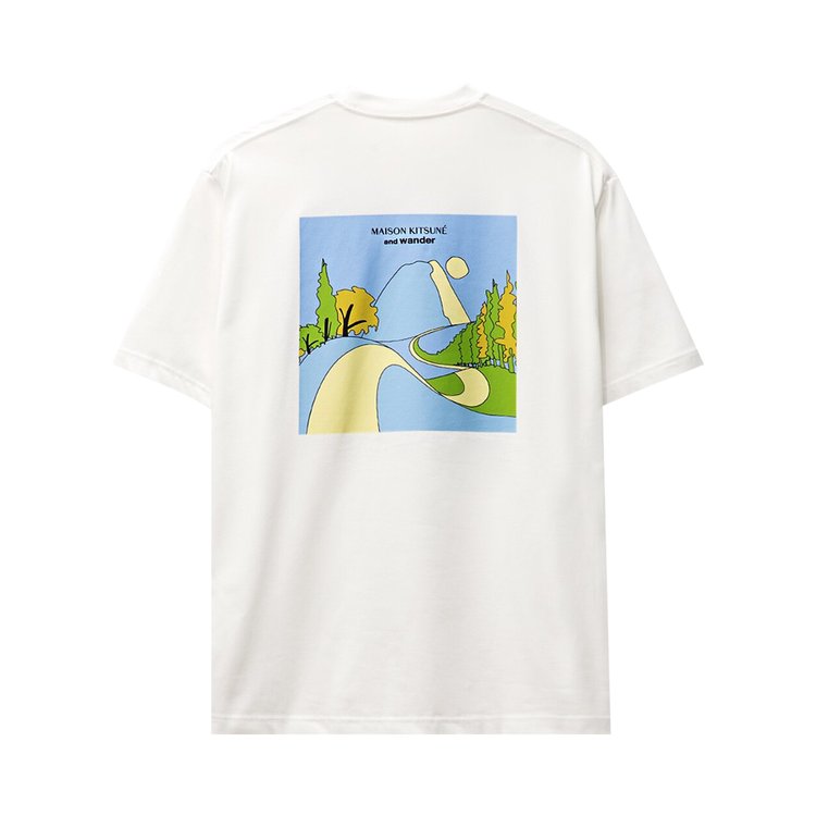 And Wander x Maison Kitsune Mountain T Shirt Off White