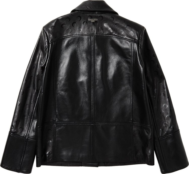 Marine Serre Crescent Moon Boxy Leather Jacket Black