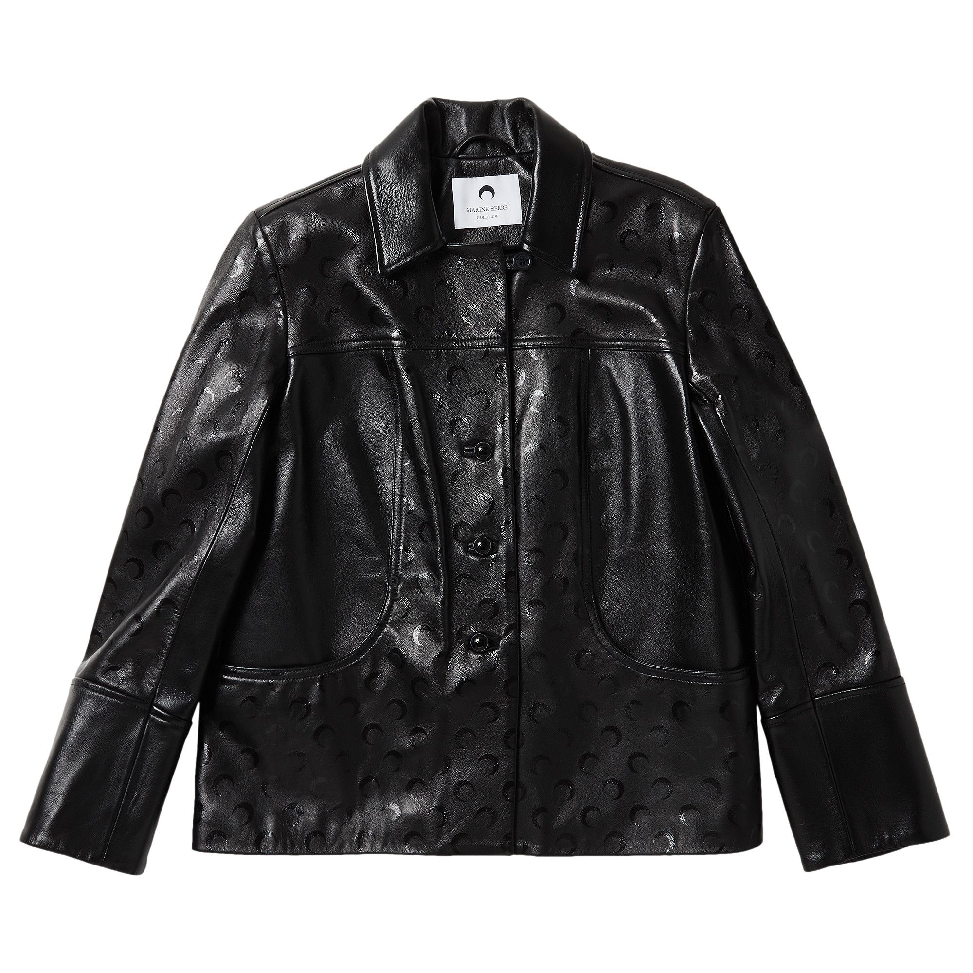 Buy Marine Serre Crescent Moon Boxy Leather Jacket 'Black