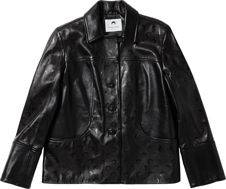 Marine Serre Crescent Moon Boxy Leather Jacket 'Black'