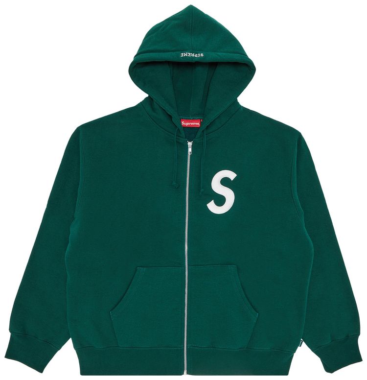 Supreme S Logo Zip Up Hooded Sweatshirt Dark Green