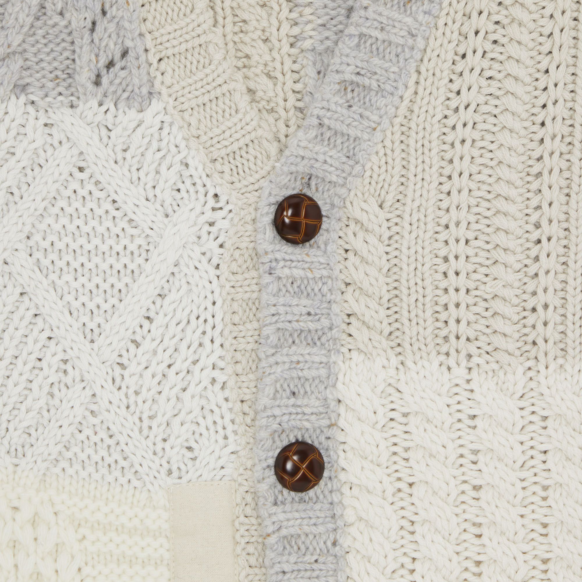 Size l Supreme Patchwork Cable Knit Cardigan 'Ivory'