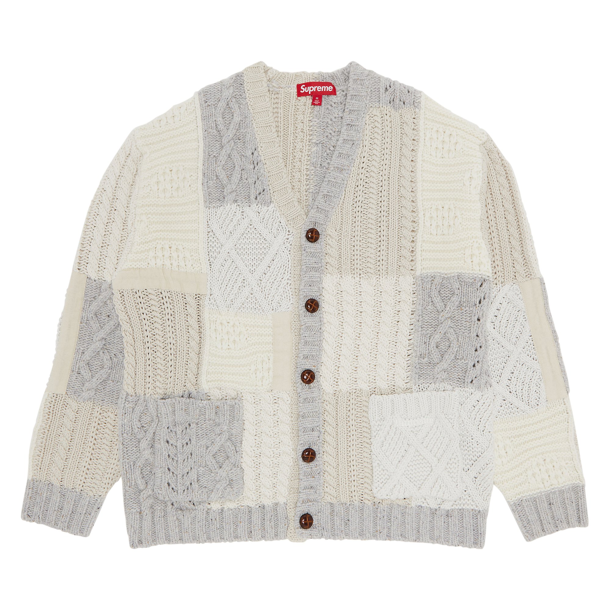Supreme Patchwork Cable Knit Cardigan 'Ivory'