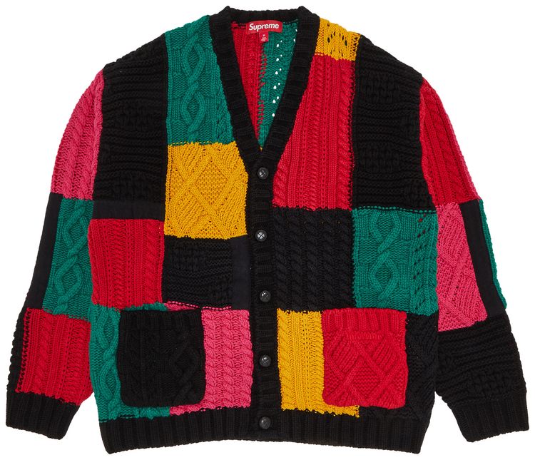 Supreme Patchwork Cable Knit Cardigan Black
