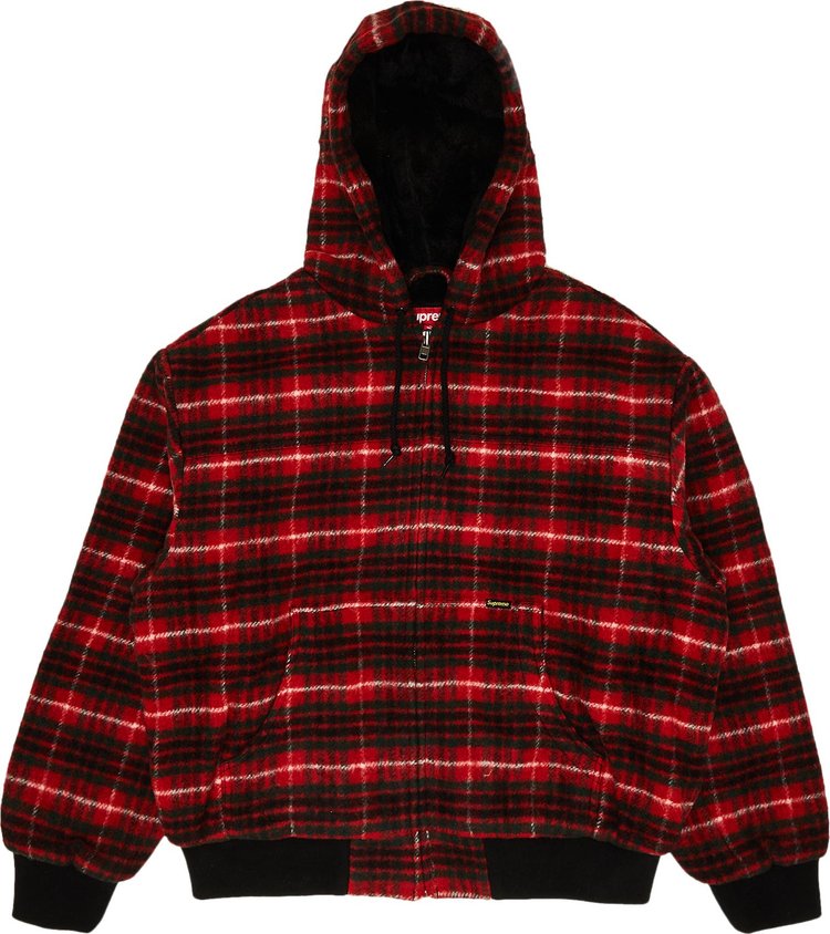 Supreme Plaid Wool Hooded Work Jacket 'Red'