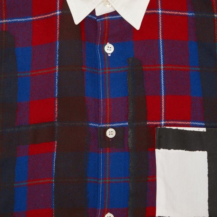 Vintage Comme des Garçons Homme Plus Long-Sleeve Button Up With Flannel Detail 'Blue/Red'