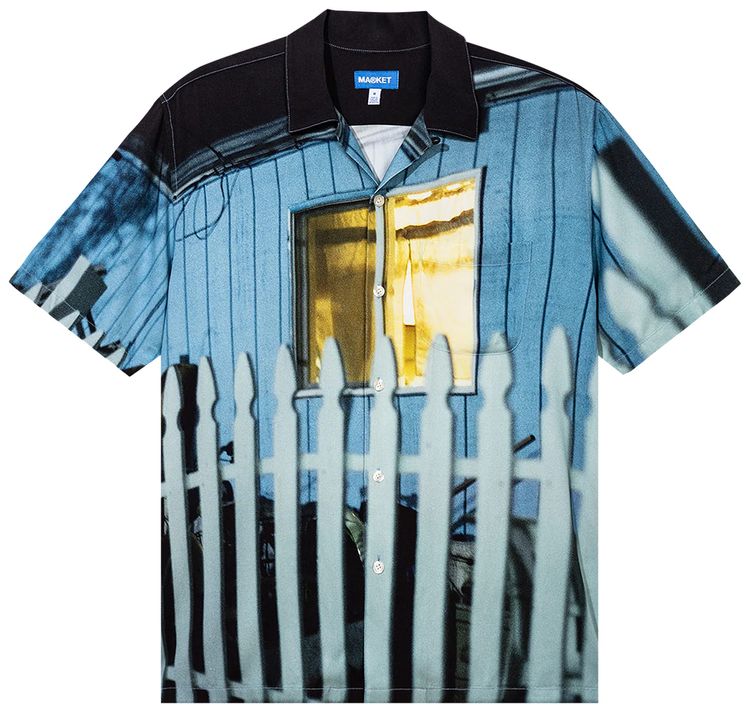 Market Evening Blue Short Sleeve Button Up Shirt Multicolor