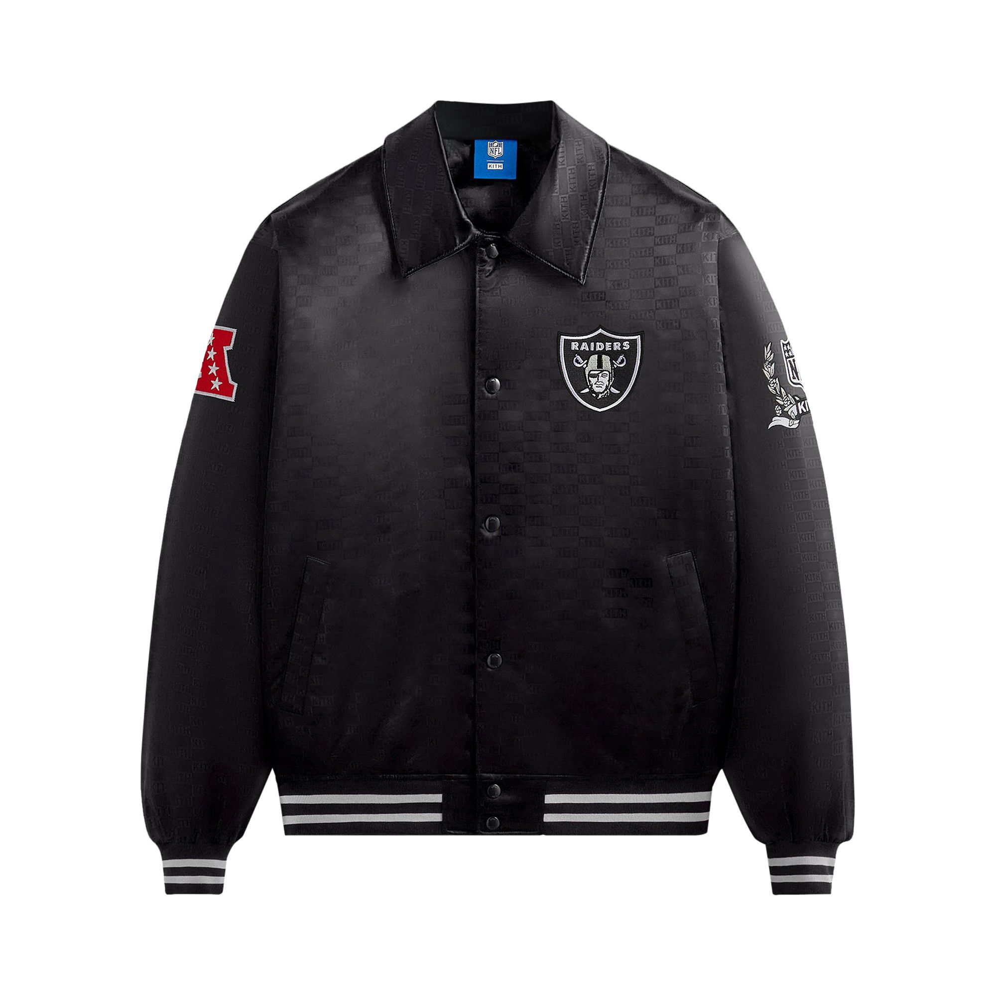 Size xl Kith For The NFL Raiders Satin Bomber Jacket Black