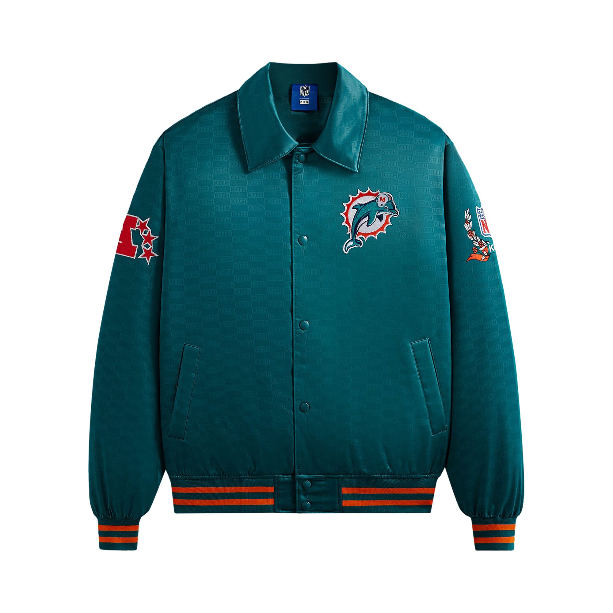 Buy Kith For The NFL Dolphins Satin Bomber Jacket Center KHM010440 380 GOAT CA
