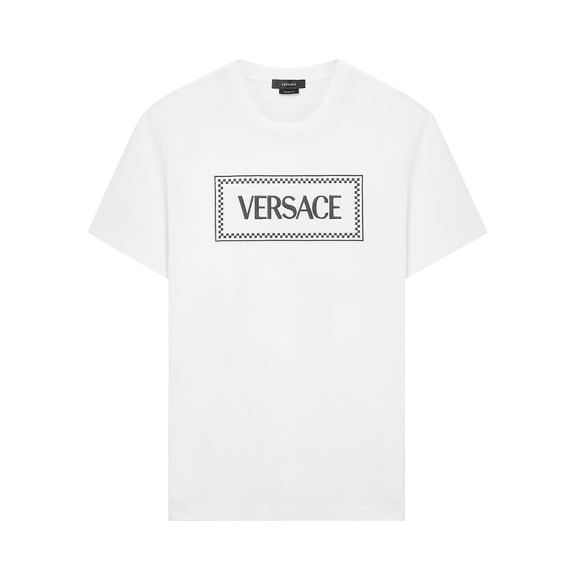 Tシャツ・カットソー VERSACE Men Tops 1011694 1A08584 1W000 BIANCO OTTICO WHITE Buy Versace Embroidered Logo Compact T-Shirt 'Optical White