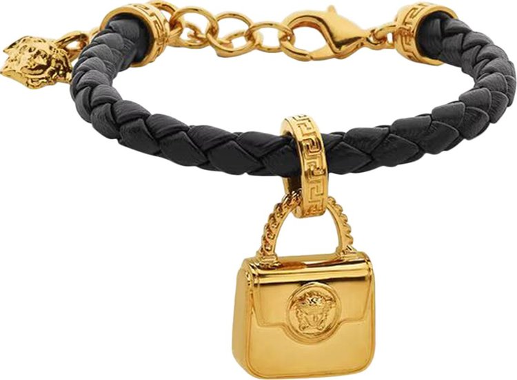Versace Leather and Metal Bracelet 'Black/Versace Gold'