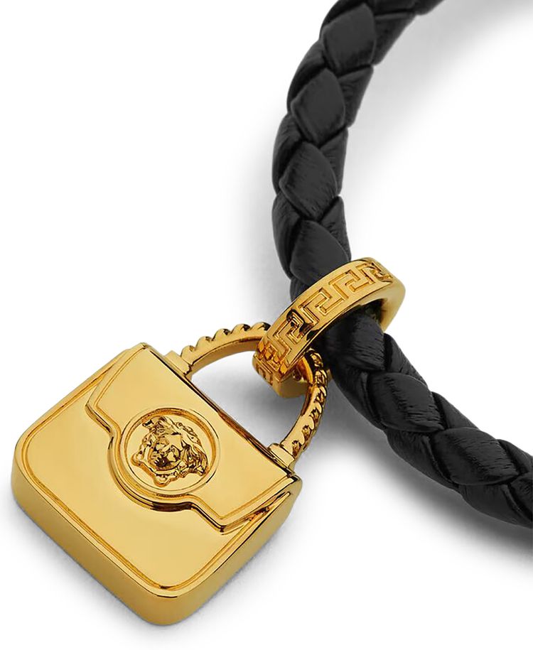 Versace Leather and Metal Bracelet BlackVersace Gold