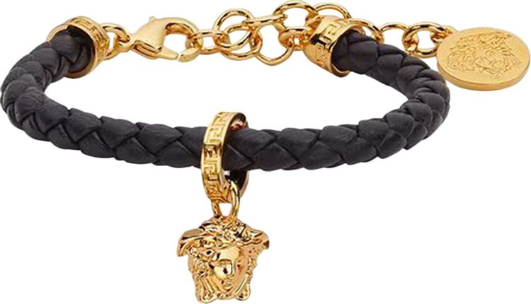 Versace Medusa Braided Leather Bracelet 'Black/Versace Gold'