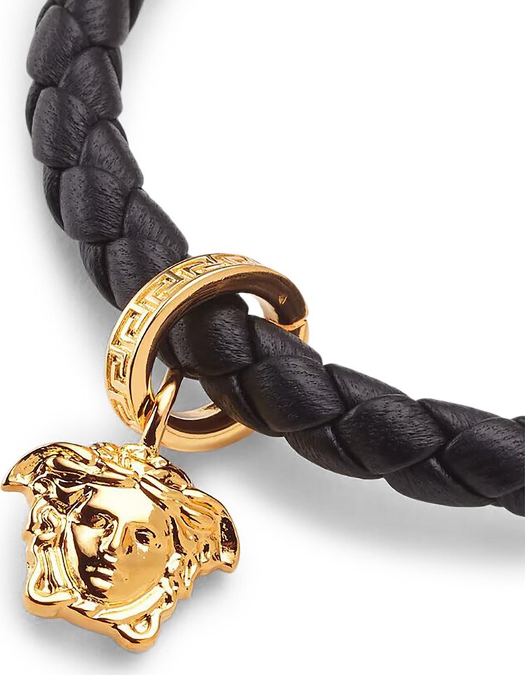 Versace Medusa Braided Leather Bracelet BlackVersace Gold