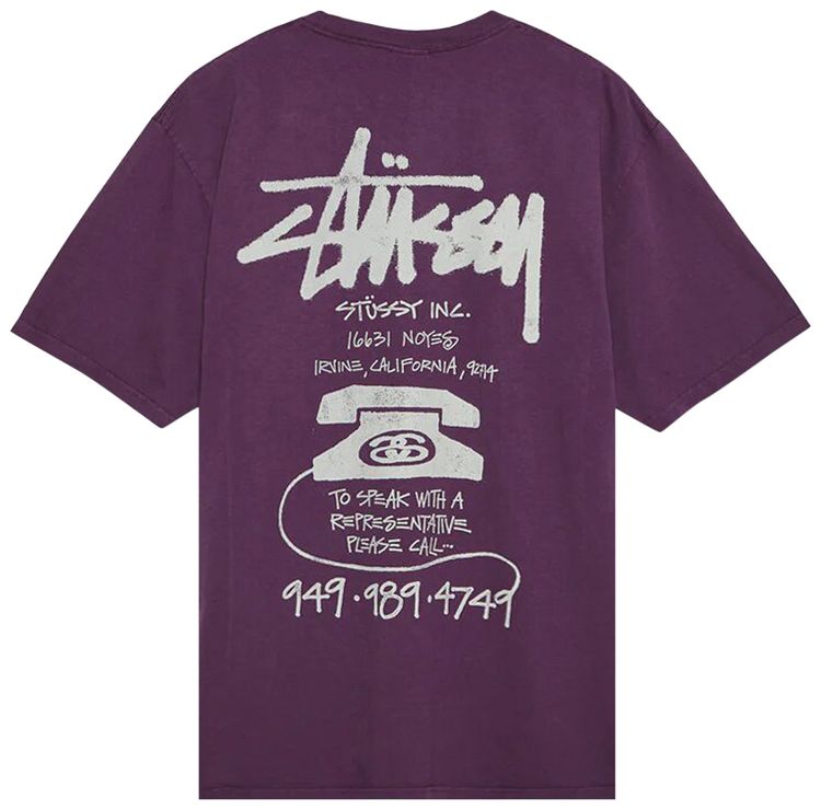 Stussy Old Phone Pigment Dyed T Shirt Purple