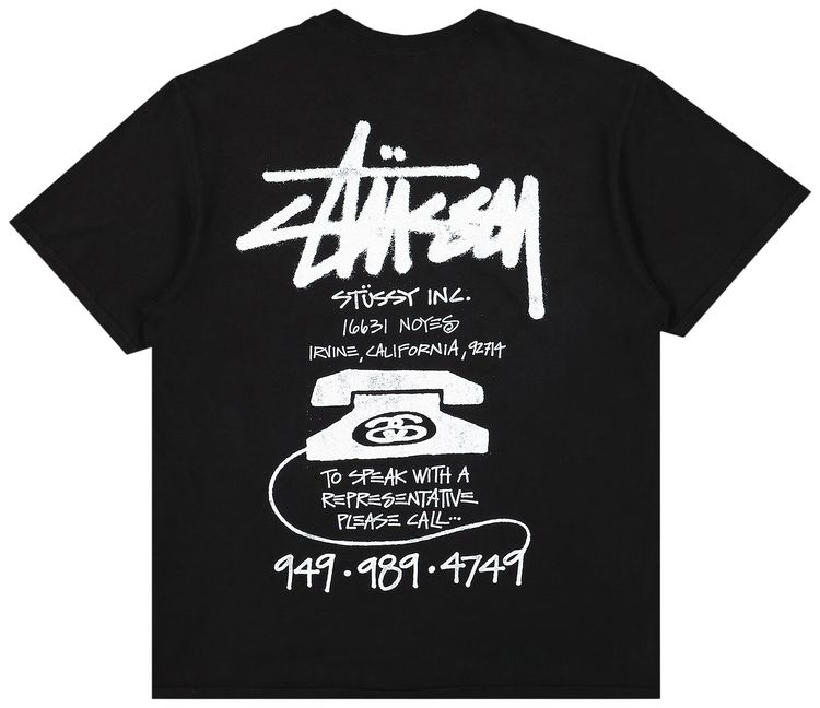 Stussy Old Phone Pigment Dyed T Shirt Black