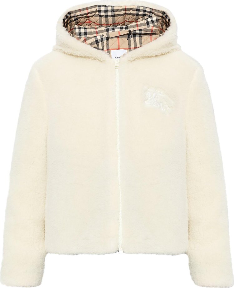 Burberry Austrel Logo Embroidered Shearling Hooded Jacket 'Frosted Vanilla'