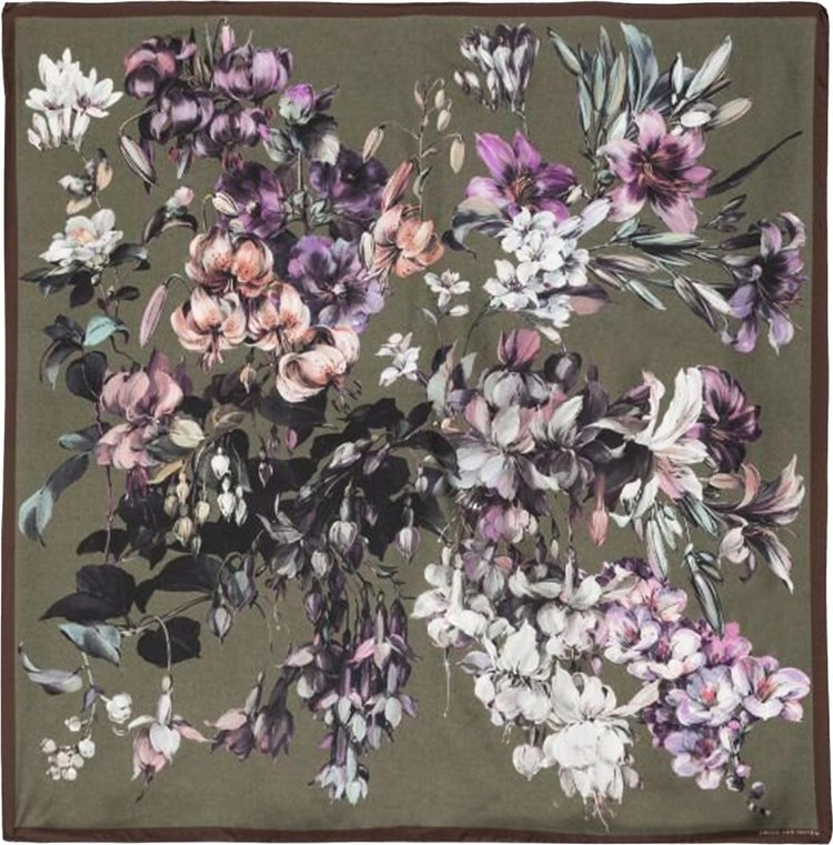 Dries Van Noten Floral Silk Foulard 'Khaki'