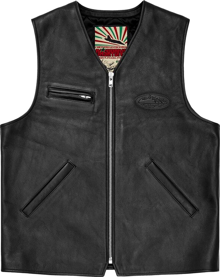 Buy Corteiz Skydive Leather Vest 'Black' - 7892 1FW230303SLV BLAC | GOAT
