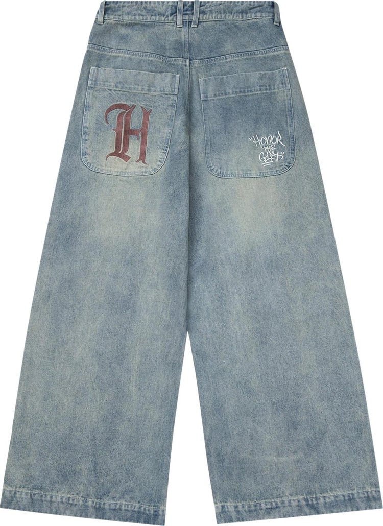 Honor The Gift Wide Leg Stamped Denim Pants Light Indigo