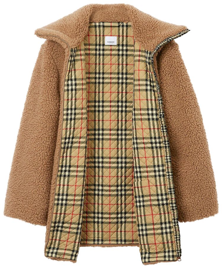 Burberry Belted Fleece Coat Dusty Caramel