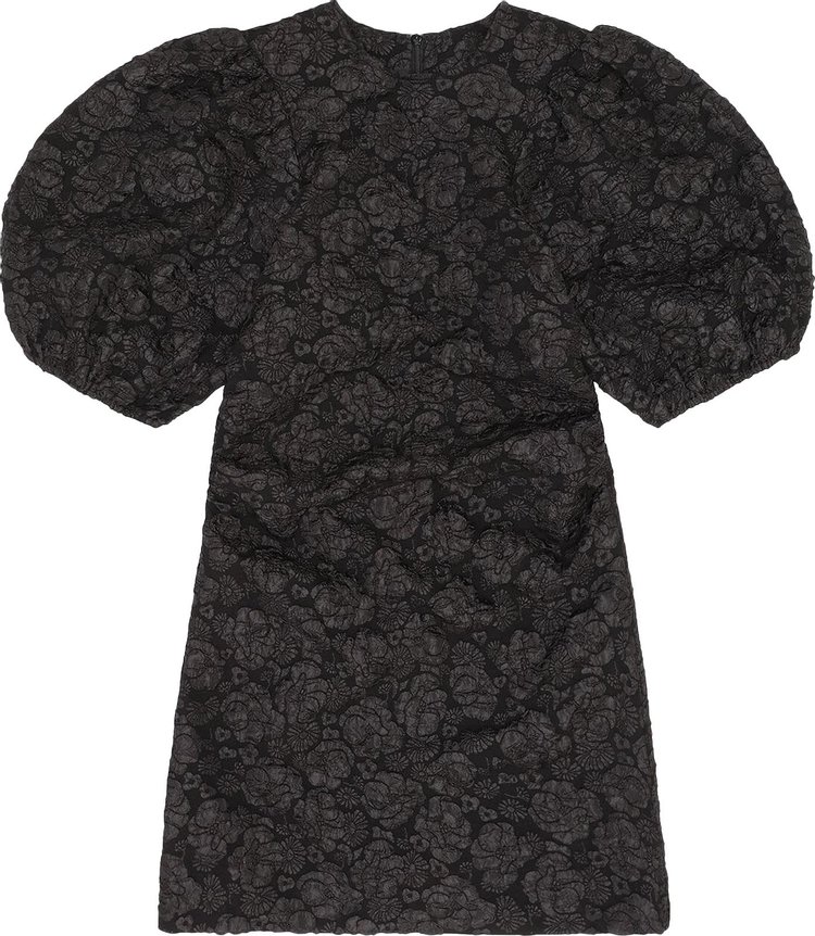 GANNI Stretch Jacquard Puff Sleeves Mini Dress 'Black'