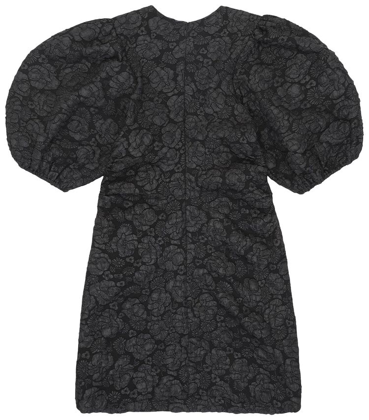 GANNI Stretch Jacquard Puff Sleeves Mini Dress Black