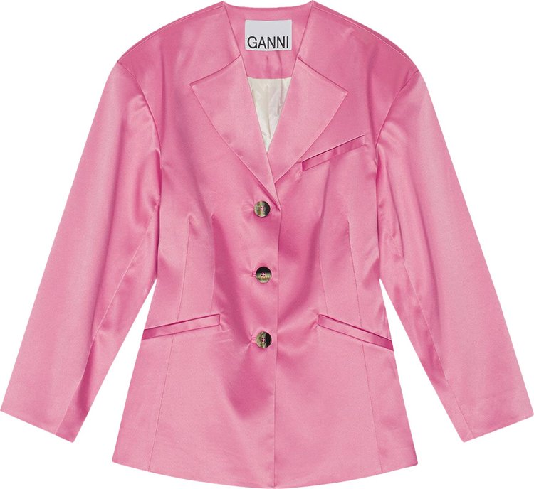 GANNI Double Satin Fitted Blazer Orchid