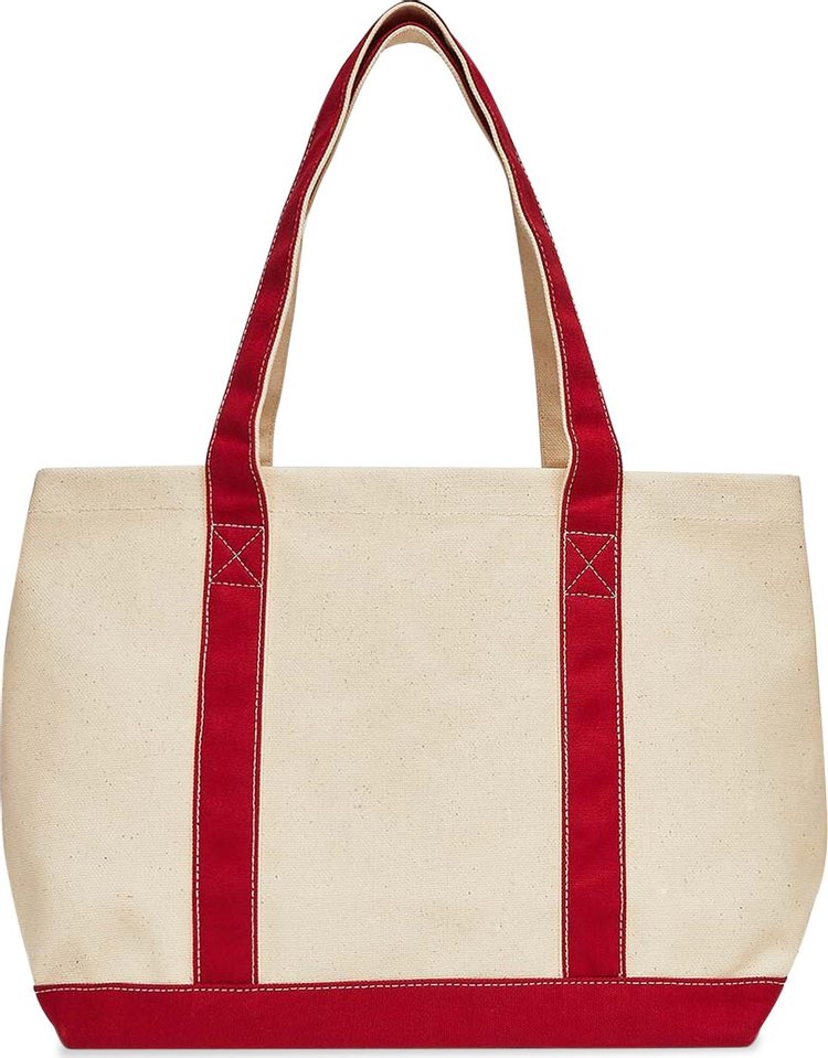 Sporty  Rich Logo Embroidered Canvas Tote Bag NaturalRuby